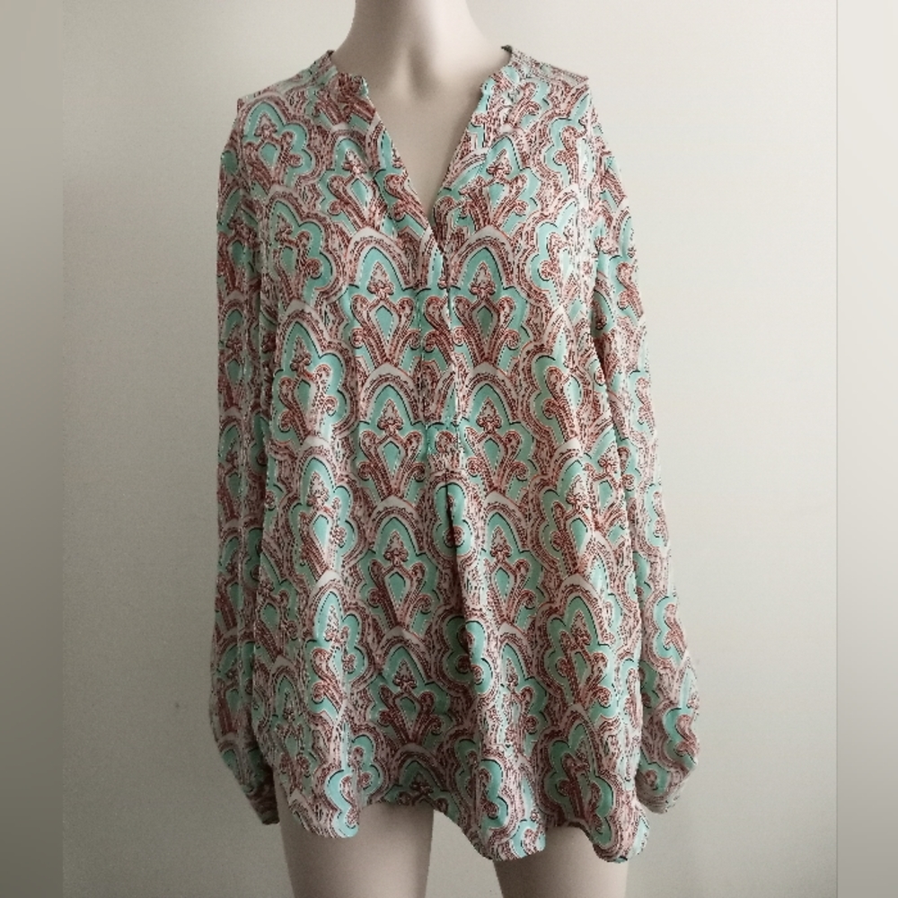 The Limited aqua and orange v neck blouse size large